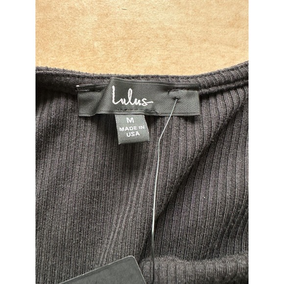 Lulus ribbed Perfectly Trendy Black Ribbed Knot-Front Long Sleeve Crop size M - Picture 4 of 7
